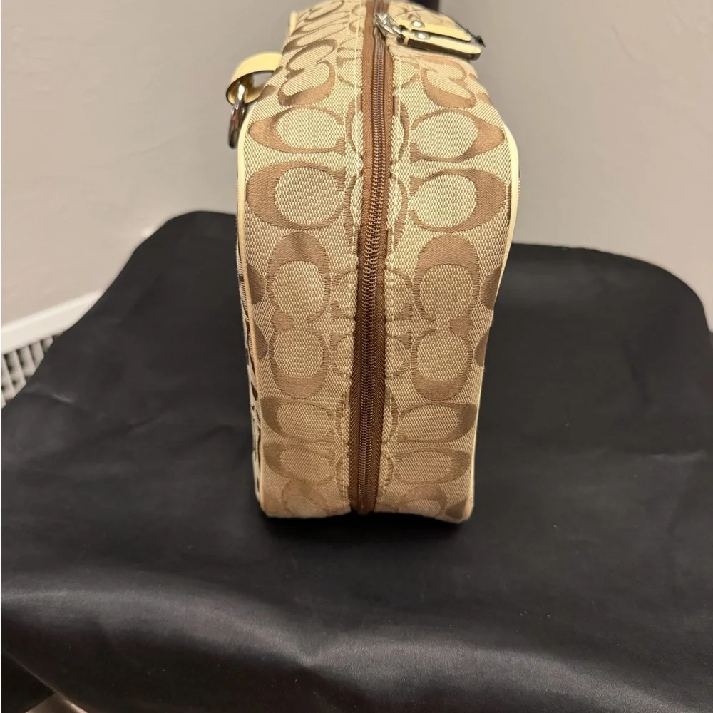 Coach Tan and Brown Signature Cosmetic Case